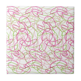 Azulejo Formas orgánicas con fondo blanco rosa, dorado y v