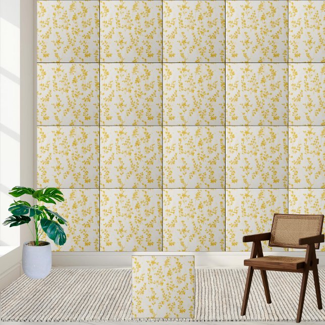 Azulejo Forsythia Sunshine Patrón Floral Tile cerámico (Forsythia Sunshine Floral Pattern Ceramic Tile)