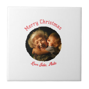 Azulejo Foto circular de Navidad alegre de abuela e hija