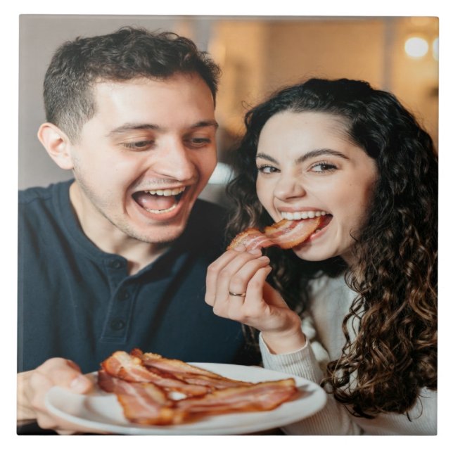 Azulejo Foto de comer tocino personalizar (Frente)