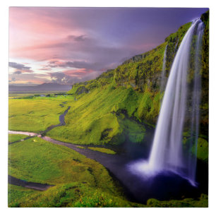 Azulejo Foto de la cascada islandesa verde naturaleza