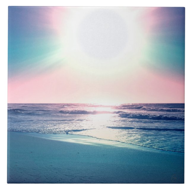 Azulejo Foto de la playa tropical de Summer Sea Sunset (Frente)