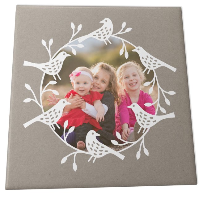 Azulejo Foto de pájaro nórdico (Scandinavian bird wreath photo ceramic tile)