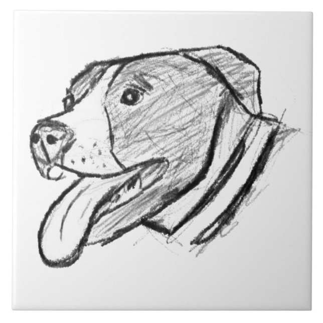 Azulejo foto de pitbull dibujada a mano amante de perros y (Frente)