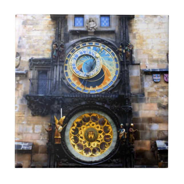 Azulejo Foto de reloj astronómico de Praga (Frente)