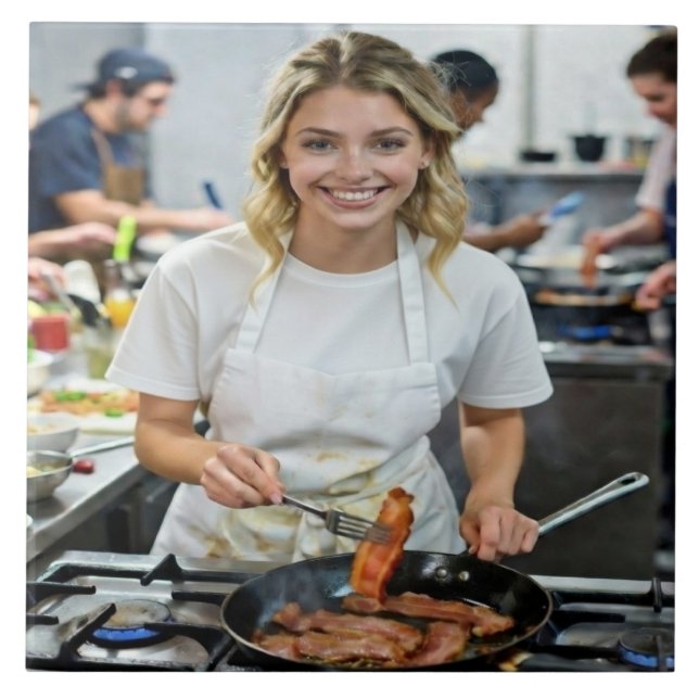 Azulejo Foto de Tocino Cocinando Personalizar (Frente)