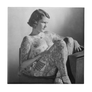 Azulejo Foto de Vintage B&W, Chica de Sailor Tattooed 