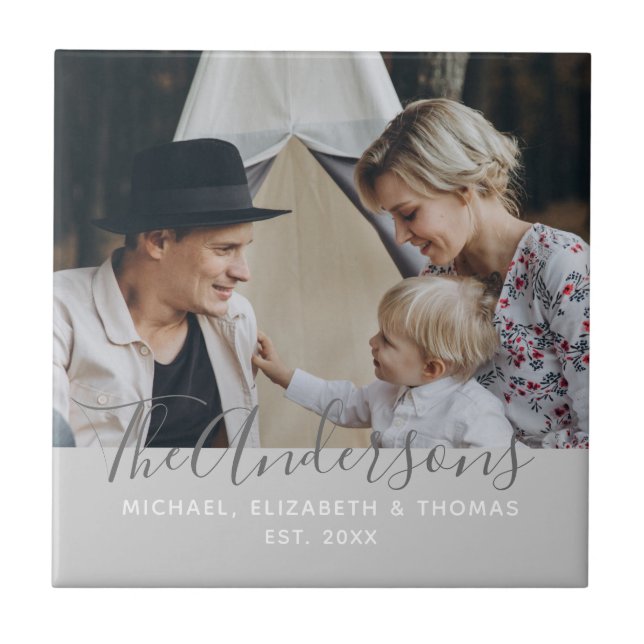 Azulejo Foto del personalizado con apellido y año establec (Frente)