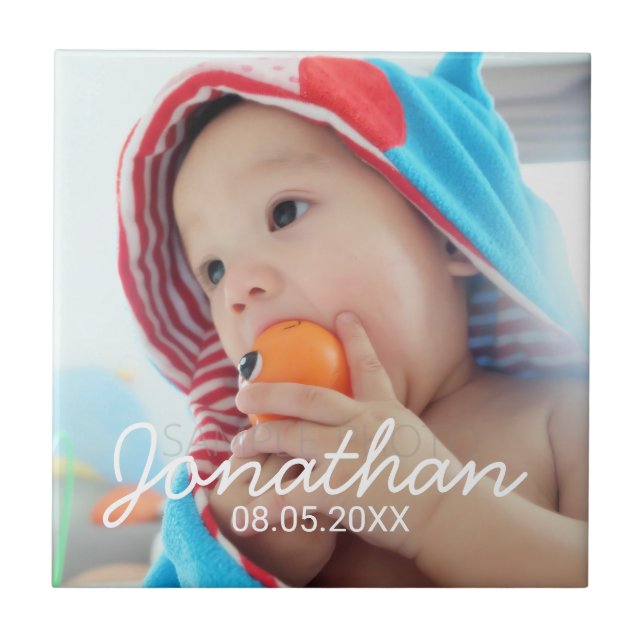 Azulejo Foto del personalizado con nombre y fecha (Frente)