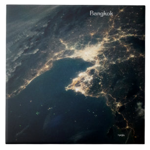 Azulejo Foto espacial Bangkok de noche, NASA, ISS