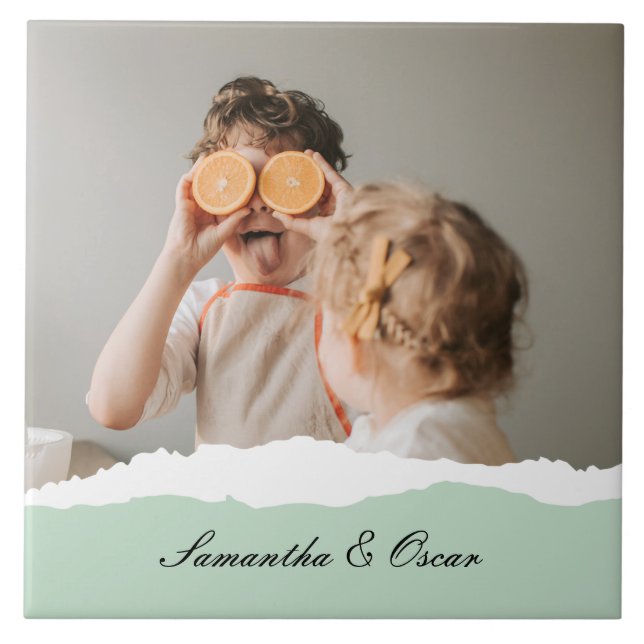 Azulejo Foto familiar moderna y regalo personalizado de fá (Frente)