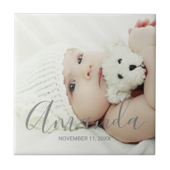 Azulejo Foto personalizado con nombre y texto personalizad (Frente)