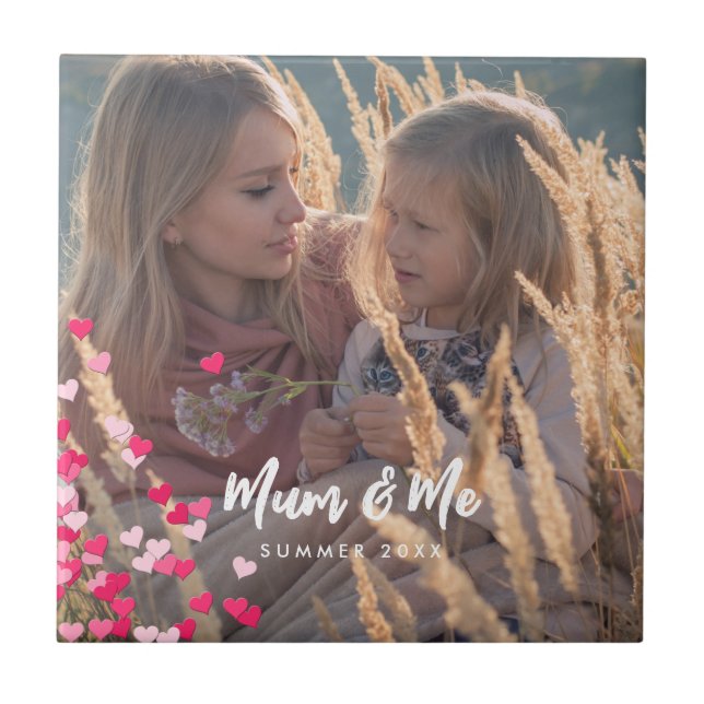 Azulejo Foto personalizado Moderna Escribiendo Corazones R (Frente)