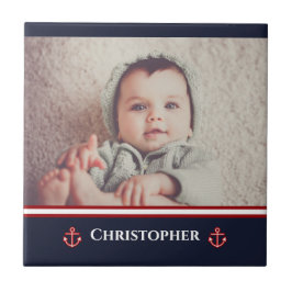 Azulejo Foto personalizado Nautical Marine Navy Blanco Roj