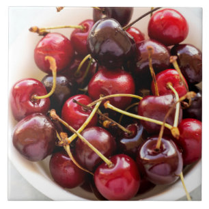 Azulejo Fotografía de Cerezas Rojas Frescas en un Tazón
