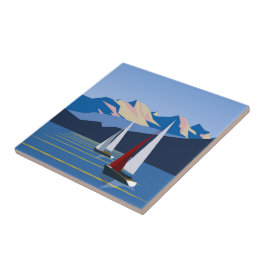 Azulejo Fotografía de veleros y montañas