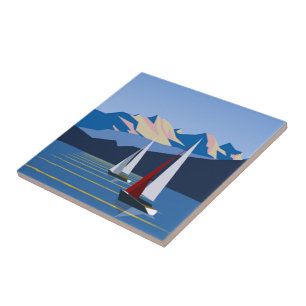 Azulejo Fotografía de veleros y montañas