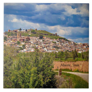 Azulejo fotografía del paisaje urbano de Albacete, España,