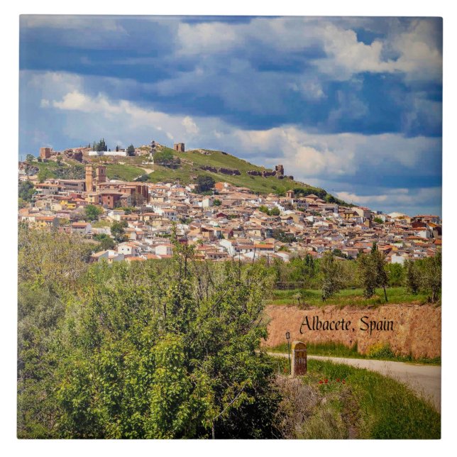 Azulejo fotografía del paisaje urbano de Albacete, España, (Frente)