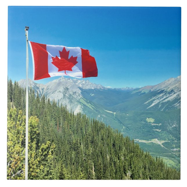 Azulejo Fotografía escénica con bandera canadiense (Frente)