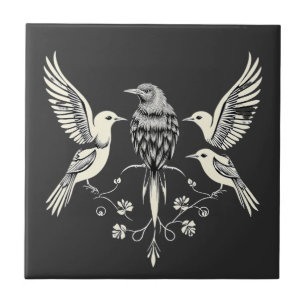 Azulejo Four Birds on a Branch Illustration