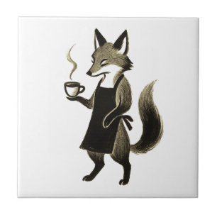 Azulejo Fox Barista – Tiempo de café con pincel de tinta m