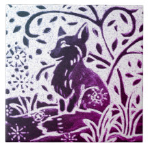 Fox Batik Modern Blue Purple Snow Winter Woodland