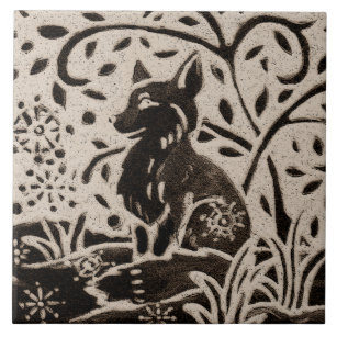 Azulejo Fox Batik Stoneware Woodland Animal Tan Gray Brown