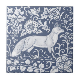 Azulejo Fox Blue White Woodland Bird Lees Denim
