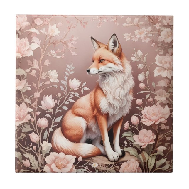 Azulejo Fox con floral rosada de ensueño (Frente)