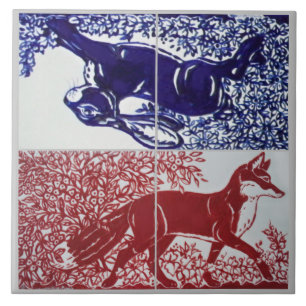 Azulejo Fox, Conejo Floral Marina Azul Tinto Cerámico