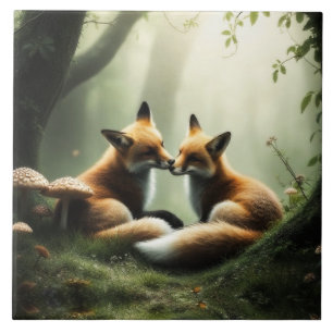 Azulejo Fox Cuddle en un bosque polvoriento