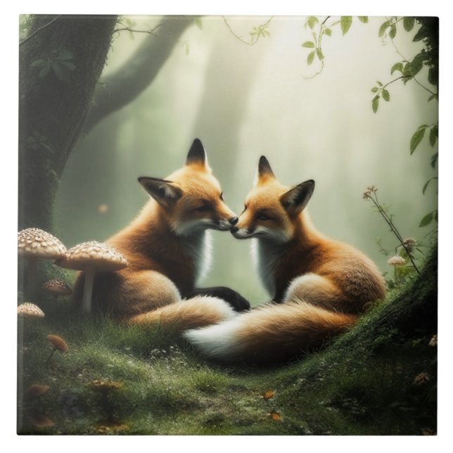 Azulejo Fox Cuddle en un bosque polvoriento (Frente)