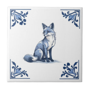 Azulejo Fox de Woodland con las esquinas azul y blanco Del