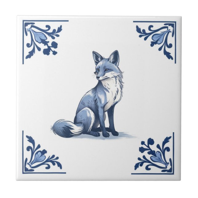 Azulejo Fox de Woodland con las esquinas azul y blanco Del (Frente)