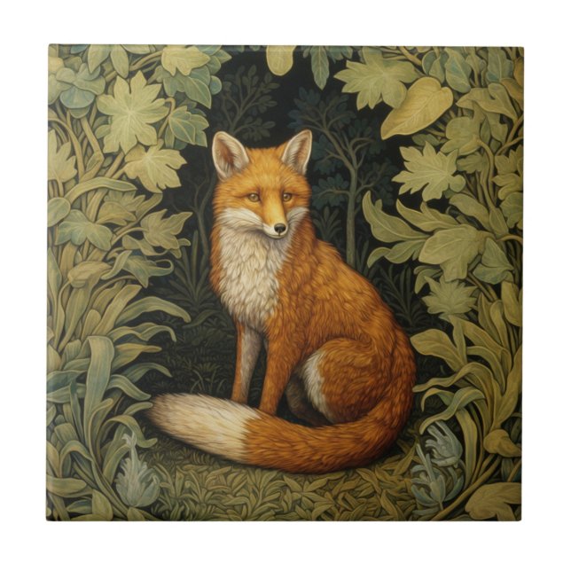 Azulejo Fox en el bosque, estilo Art Nouveau (Frente)