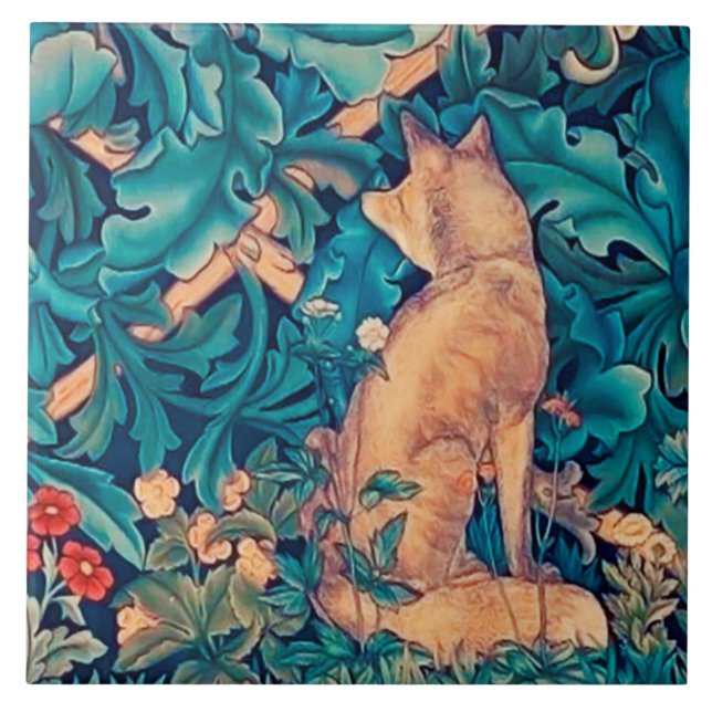Azulejo Fox en el bosque, William Morris Tile cerámico (Frente)