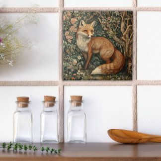 Azulejo Fox en una cosecha de madera de tale de hadas