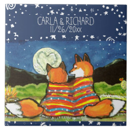 Azulejo Fox Foxes Love Romantic Boda Aniversario Personali