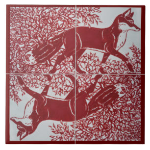 Azulejo Fox Ilustracion blanco oscuro rojo CerámicoMural 