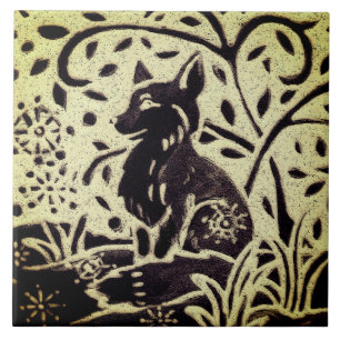 Azulejo Fox Snow Grey Green Stoneware Winter Woodland Art