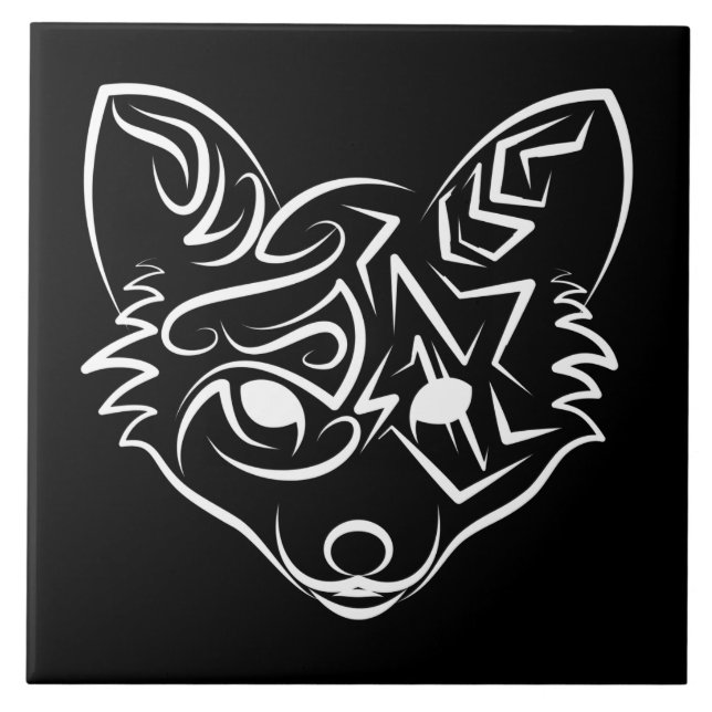 Azulejo Fox tribal negra y blanca (Frente)