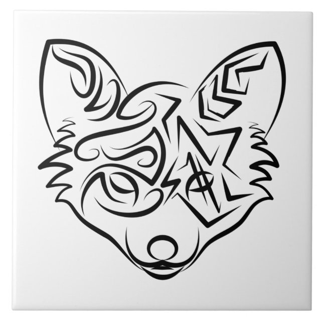 Azulejo Fox tribal negra y blanca (Frente)