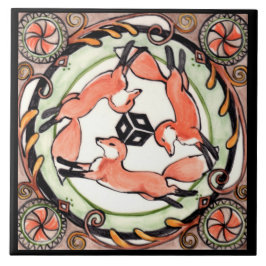 Azulejo Fox Trio Mystical Circle Design Art Tile Trivet