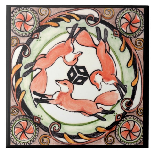 Azulejo Fox Trio Mystical Circle Design Art Tile Trivet (Frente)