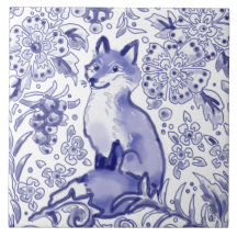 Fox Woodland Floral Blue Folk Plano Nórdico 