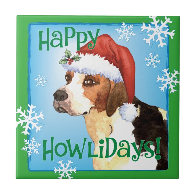 Azulejo Foxhound inglés de Happy Howlidays (Frente)