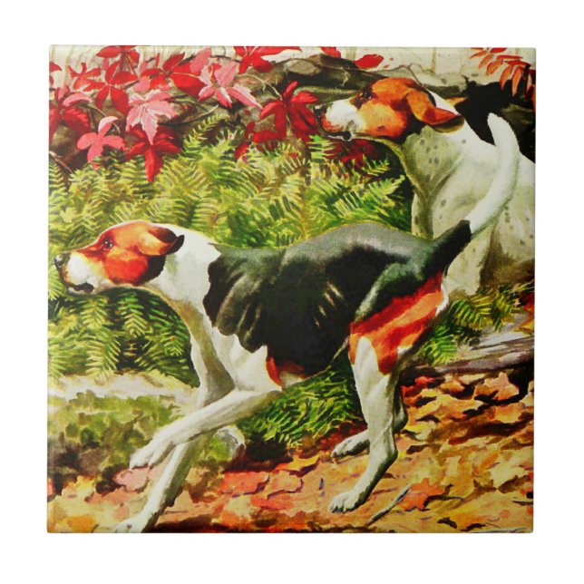 Azulejo Foxhounds-English&American - en madera de otoño (Frente)