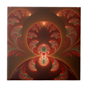 Azulejo Fractal abstracto moderno naranja rojo luminoso