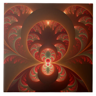 Azulejo Fractal abstracto moderno naranja rojo luminoso